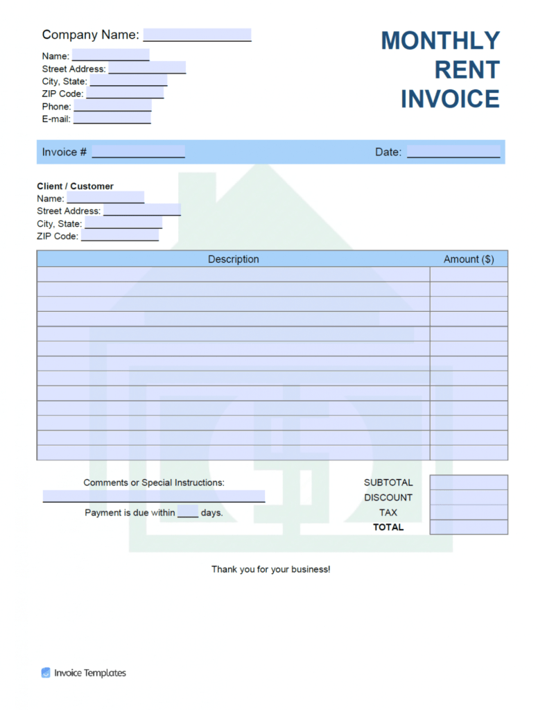 Free Monthly Rent (Landlord) Invoice Template | Pdf | Word for Invoice Template For Rent