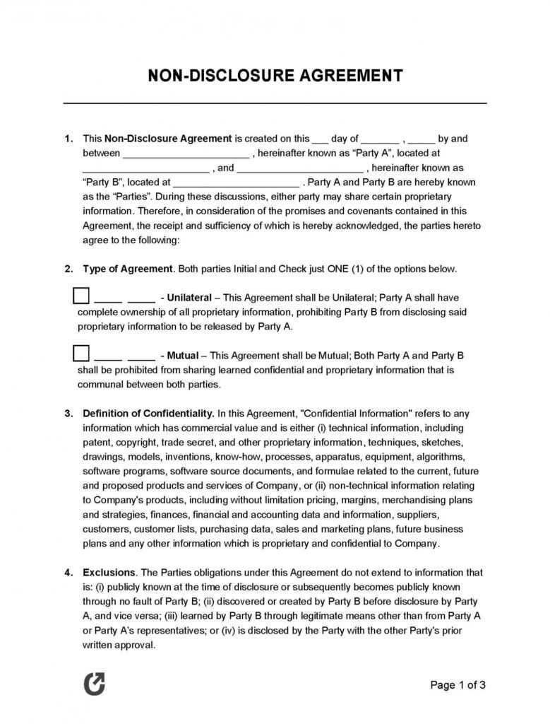 Free Non-Disclosure Agreement (Nda) Templates | Pdf | Word | Rtf regarding Nda Template Word Document