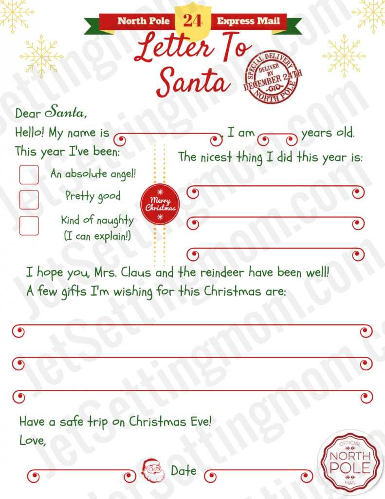 Free Printable Letter To Santa Template - Writing To Santa in Free Printable Letter From Santa Template
