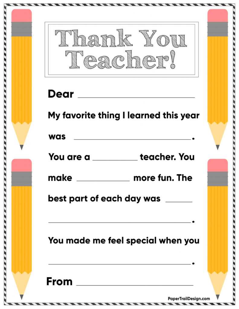 Free Printable Thank You Card {Teacher} | Paper Trail Design within Thank You Card For Teacher Template