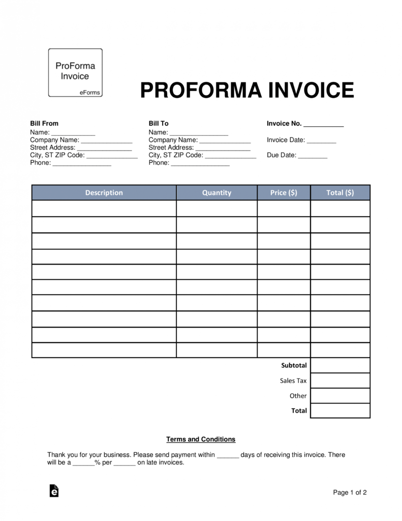 Free Proforma Invoice Template - Word | Pdf | Eforms with Free Proforma Invoice Template Word