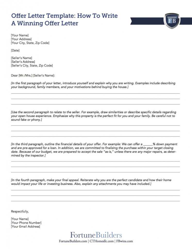 Free Real Estate Offer Letter Template | Fortunebuilders in House Offer Letter Template