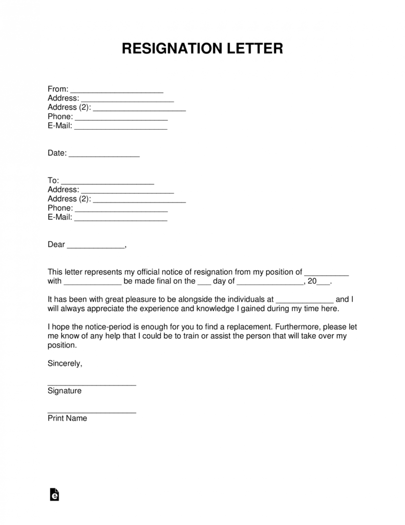 Free Resignation Letters | Templates &amp; Samples - Pdf | Word in Resignation Letter Template Pdf
