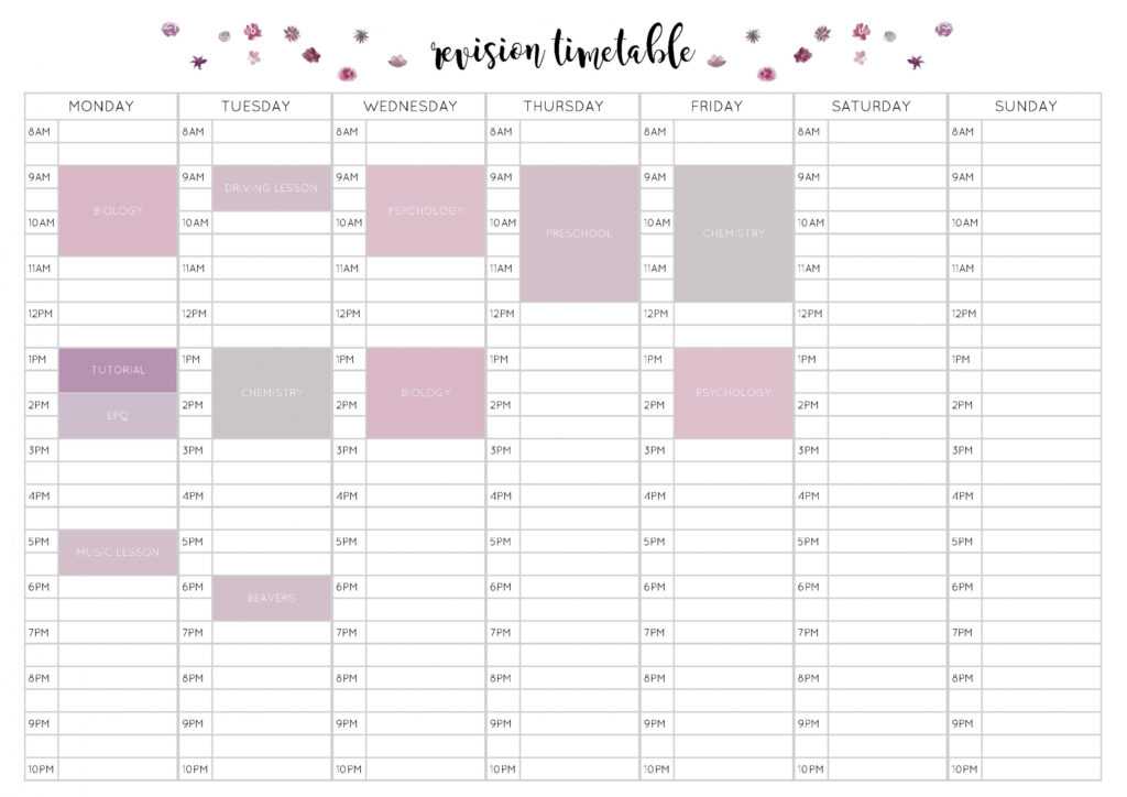 Free Revision Timetable Printable with regard to Blank Revision Timetable Template