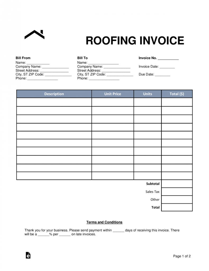 Free Roofing Invoice Template - Word | Pdf | Eforms in Free Roofing Invoice Template