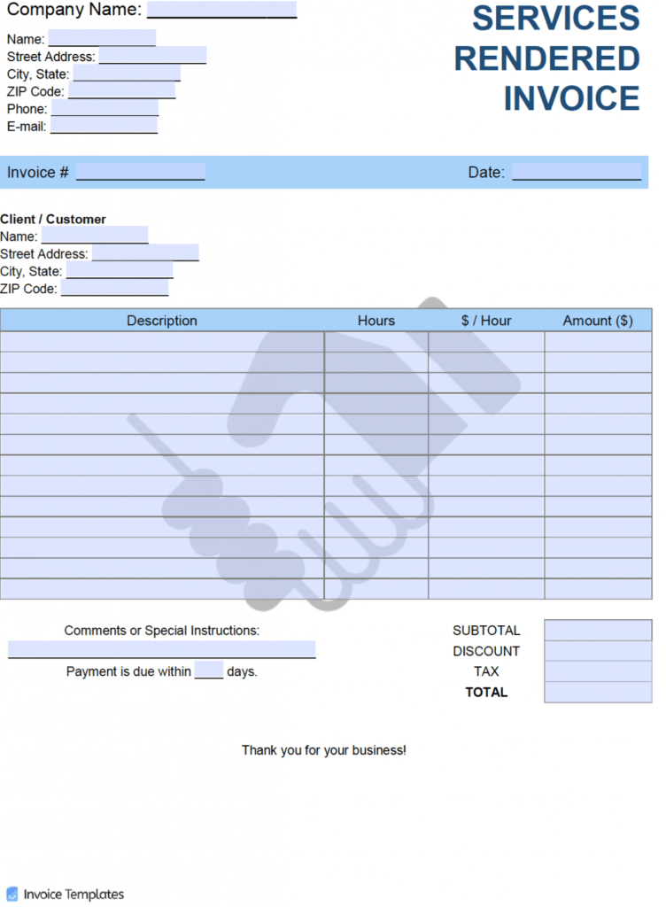 Free Services Rendered Invoice Template | Pdf | Word | Excel regarding Template Of Invoice For Services Rendered