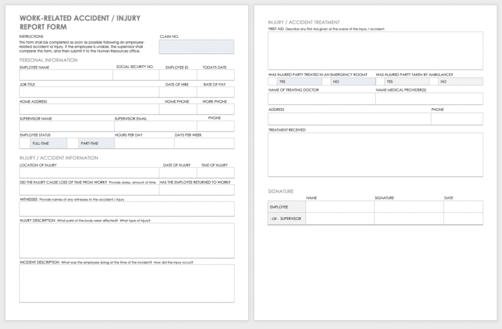 Free Workplace Accident Report Templates | Smartsheet with Accident Report Form Template Uk