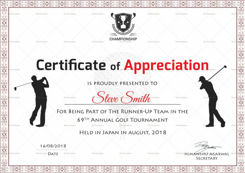 Golf Appreciation Certificate Design Template In Psd, Word pertaining to Golf Certificate Templates For Word