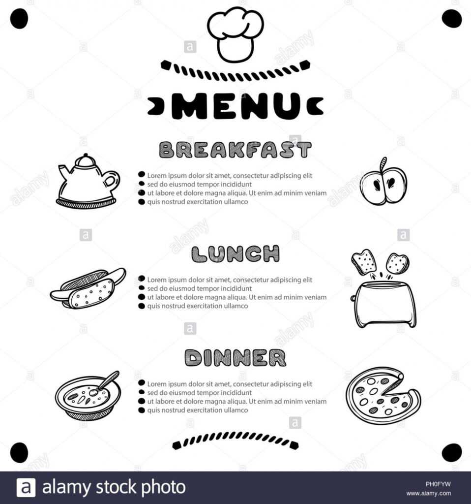 Hand Drawn Menu For Cafe With Breakfast, Lunch, Dinner in Breakfast Lunch Dinner Menu Template