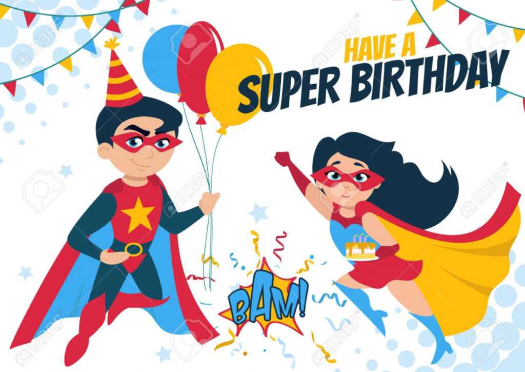 Have A Super Birthday Greeting Card Design Vector Illustration within Superhero Birthday Card Template