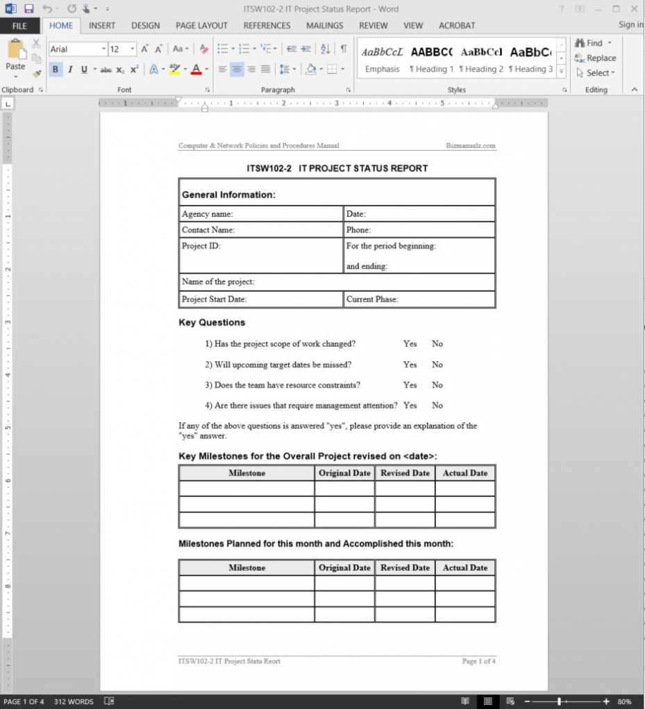 It Project Status Report Template | Itsw102-2 within Development Status Report Template