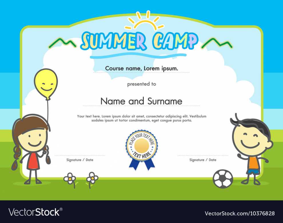 Kids Summer Camp Certificate Document Template Vector Image throughout Summer Camp Certificate Template