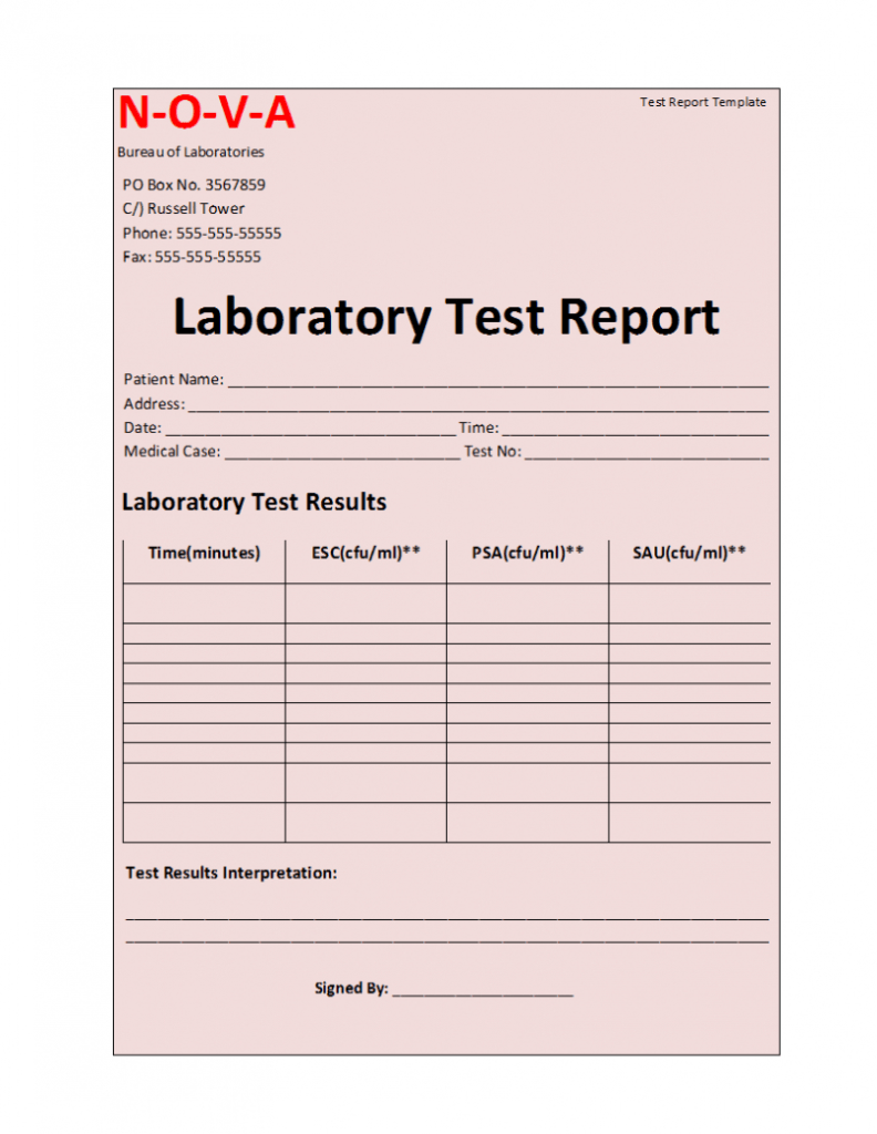 Laboratory Test Report Template with regard to Test Result Report Template