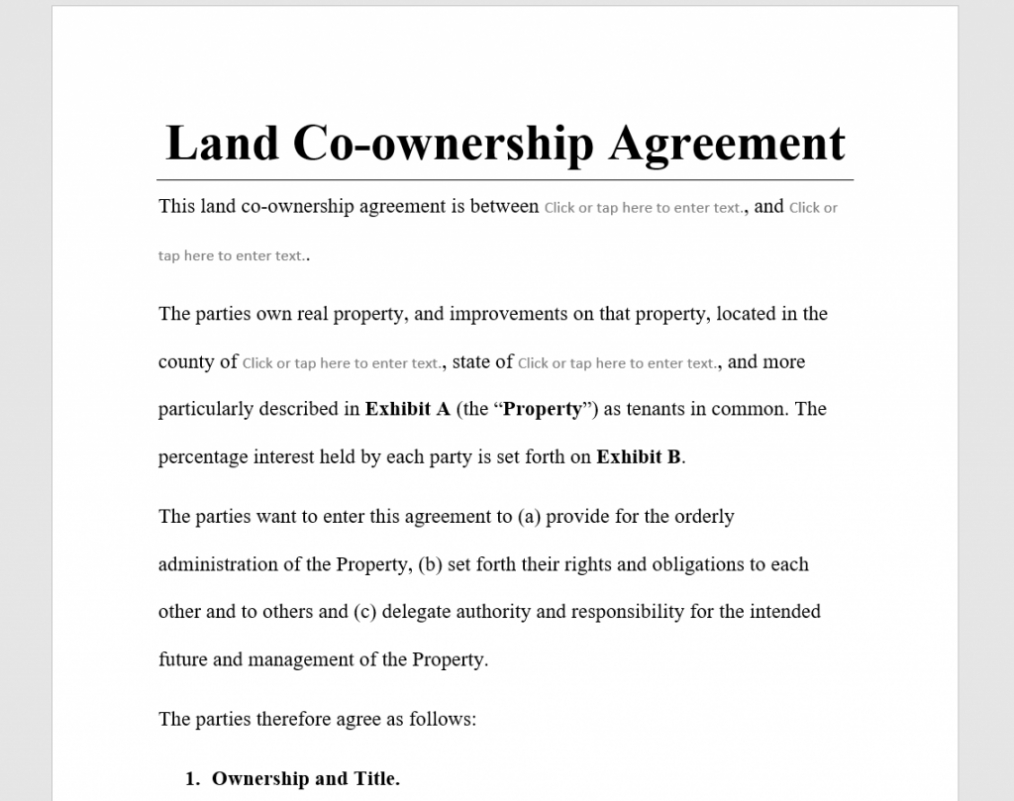 Land Co-Ownership Agreement Template - Antonlegal for Joint Property Ownership Agreement Template