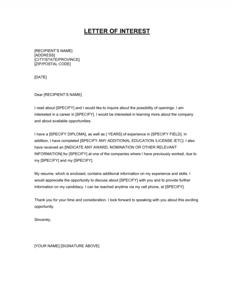 Letter Of Interest Template | By Business-In-A-Box™ throughout Letter Of Interest Template Microsoft Word