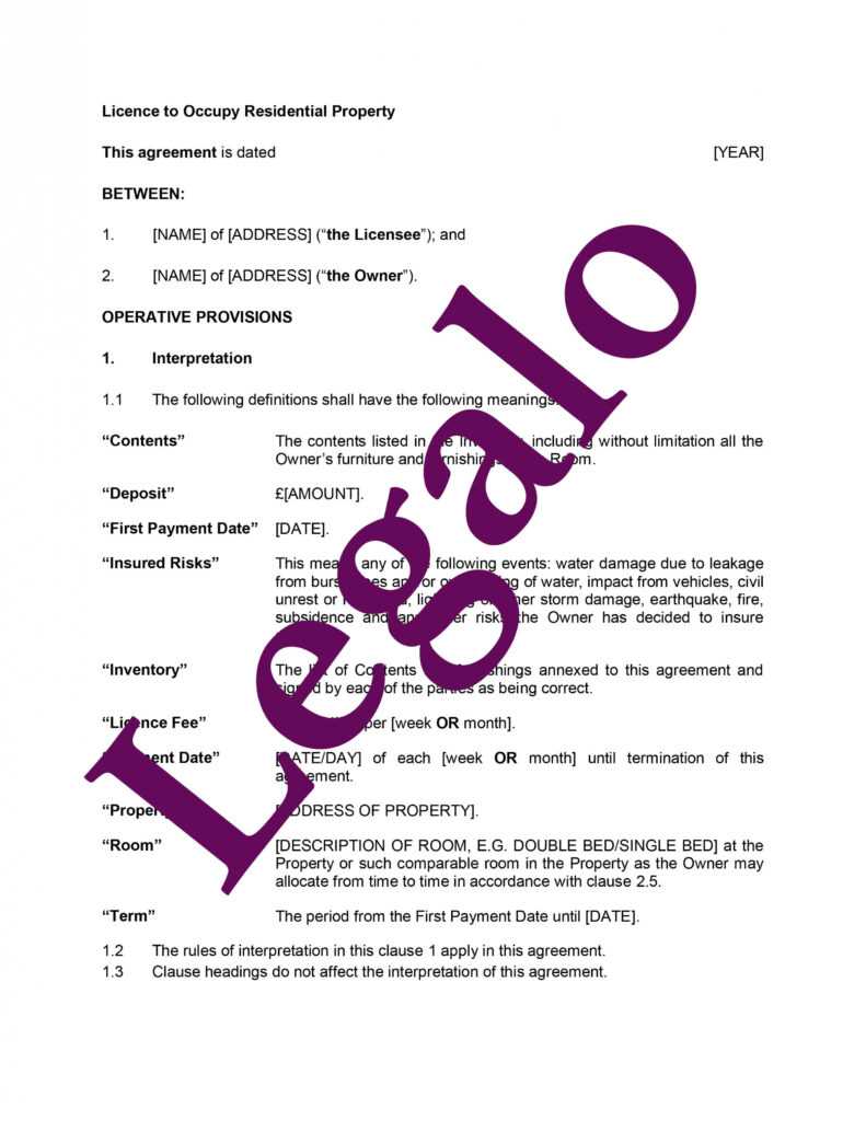 Licence To Occupy Residential Property Template - Legalo, Uk pertaining to Shelter Lodger Agreement Template