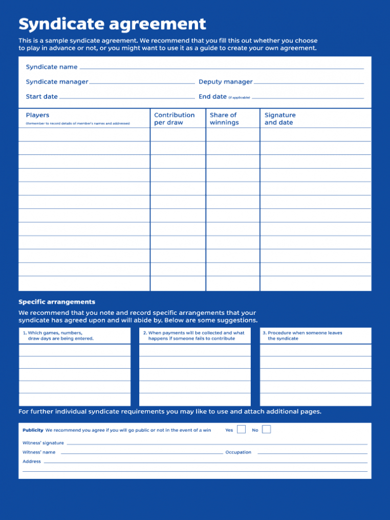 Lottery Syndicate Agreement - Fill Online, Printable intended for Lottery Syndicate Agreement Template Word