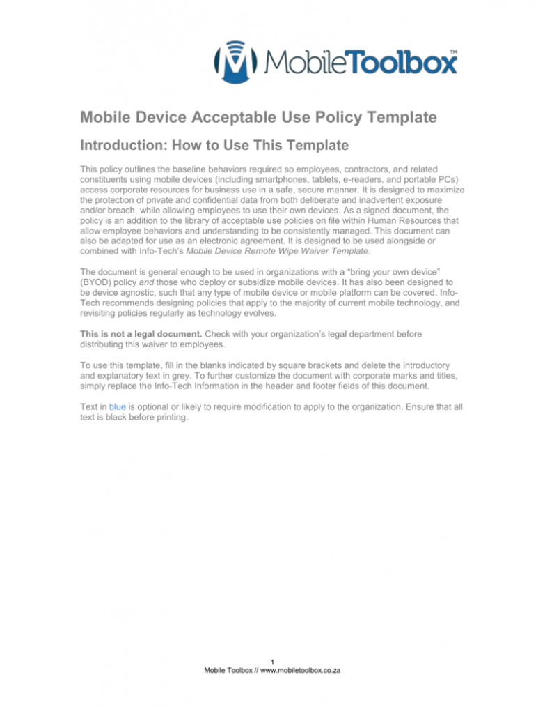 Mobile Device Acceptable Use Policy Template with Mobile Device Acceptable Use Policy Template