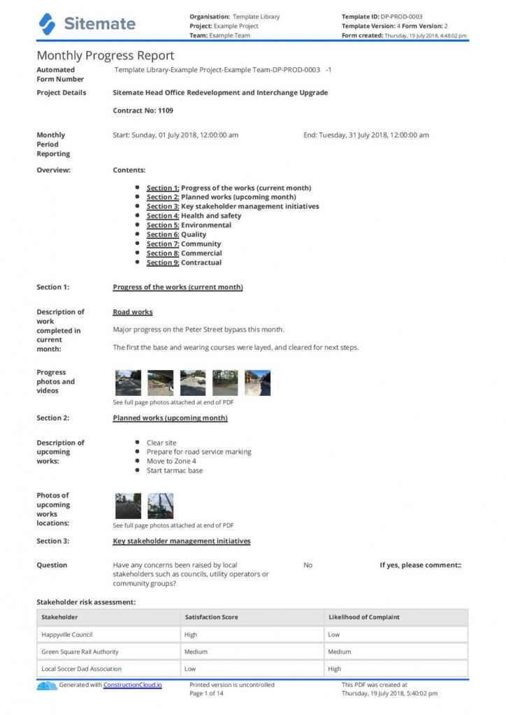 Monthly Construction Progress Report Template: Use This in Engineering Progress Report Template