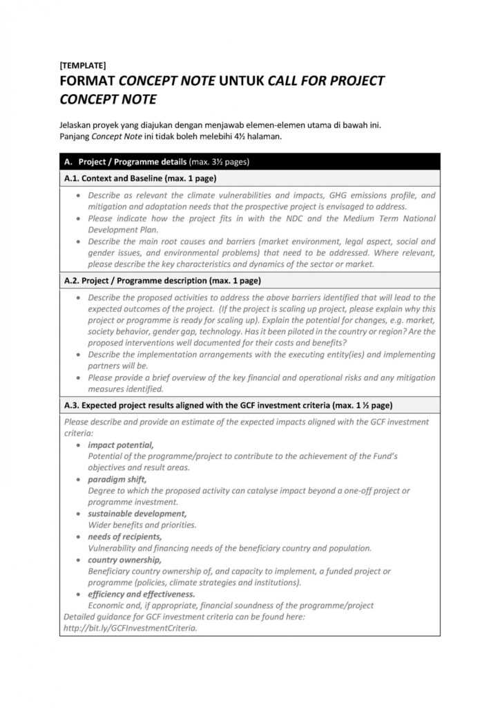 Nda Gcf - Concept Note Format For Call For Project Concept Note with Concept Note Template For Project
