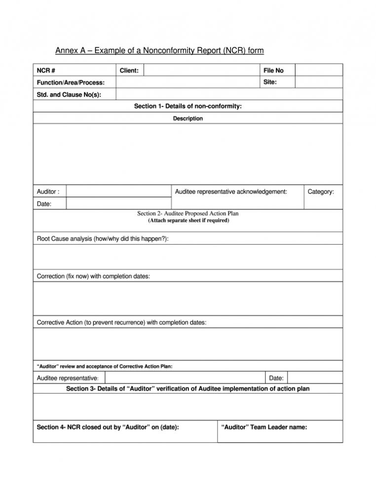 Non Conformance Report Template - Fill Online, Printable in Non Conformance Report Form Template