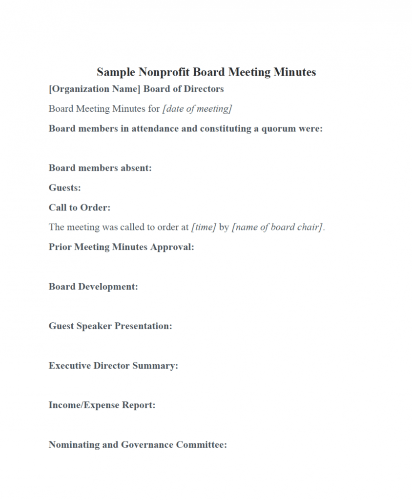 Nonprofit Board Meeting Minutes Template | Diligent Insights for Non Profit Board Meeting Minutes Template