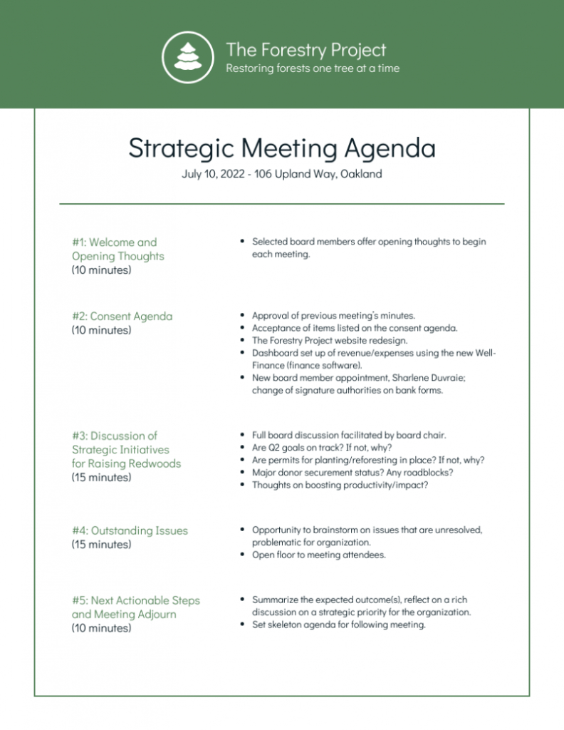 Nonprofit Environmental Board Meeting Agenda Template intended for Board Of Directors Meeting Agenda Template