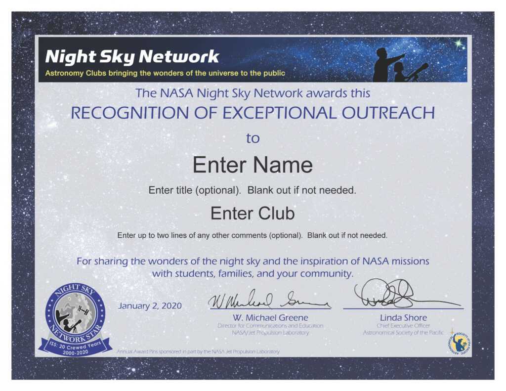 Nsn Astronomy Outreach Award Certificate (For Service In intended for Borderless Certificate Templates