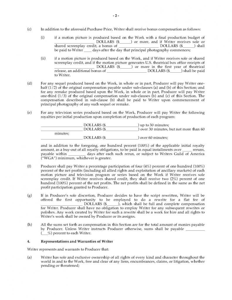 Option Agreement For Rights To Original Screenplay regarding Screenplay Option Agreement Template