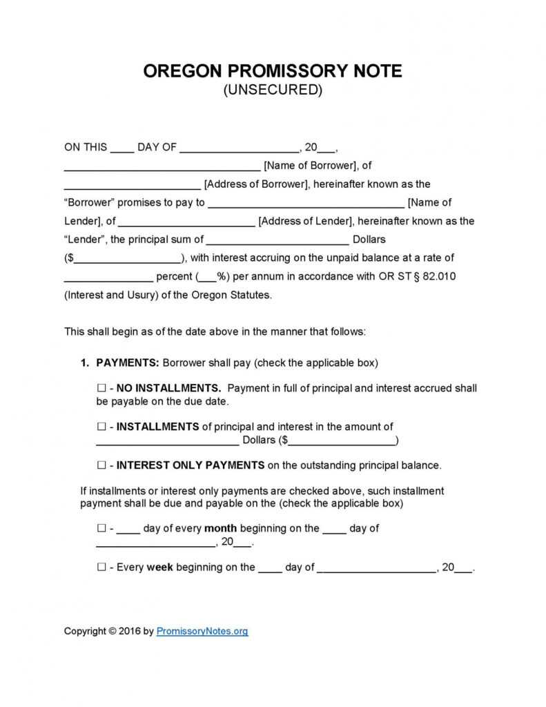 Oregon Unsecured Promissory Note Template - Promissory Notes regarding Simple Promissory Note Template