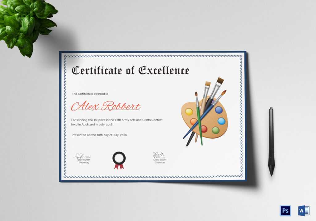 Painting Award Certificate Design Template In Psd, Word in Player Of The Day Certificate Template