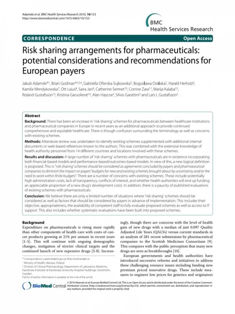Pdf) Risk Sharing Arrangements For Pharmaceuticals regarding Risk Sharing Agreement Template