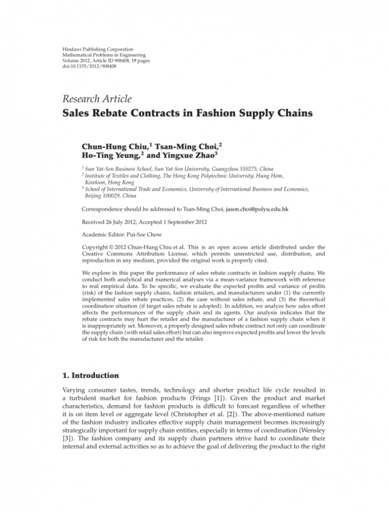 Pdf) Sales Rebate Contracts In Fashion Supply Chains in Supplier Rebate Agreement Template