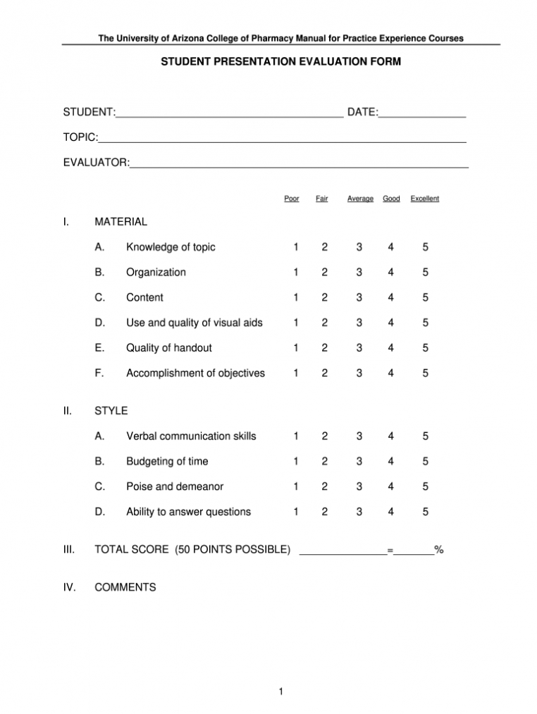 Presentation Evaluation Form - Fill Out And Sign Printable Pdf Template |  Signnow within Presentation Evaluation Form Templates
