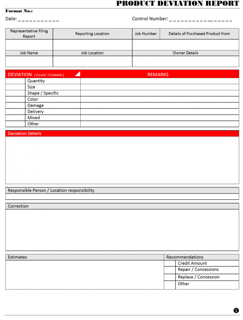 Product Deviation Report Format | Samples | Excel Document in Deviation Report Template