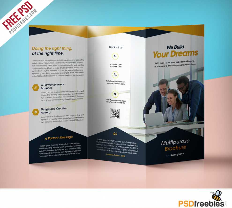 Professional Corporate Tri-Fold Brochure Free Psd Template throughout Brochure Psd Template 3 Fold