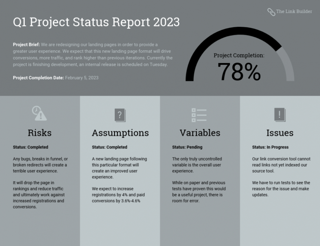 Quarterly Project Status Progress Report Template intended for Quarterly Status Report Template