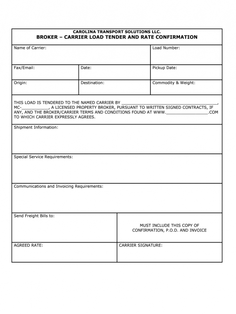 Rate Confirmation Template - Fill Out And Sign Printable Pdf Template |  Signnow in Load Confirmation And Rate Agreement Template