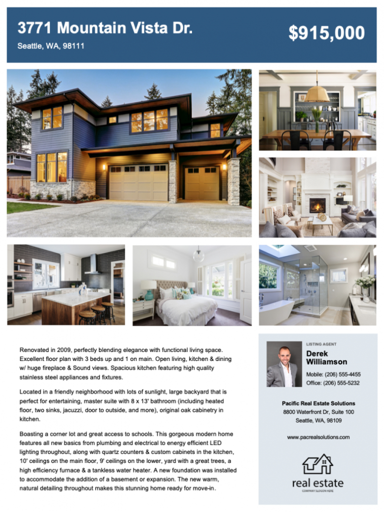 Real Estate Flyer (Free Templates) | Zillow Premier Agent for Free House For Sale Flyer Templates
