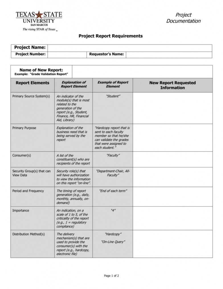 Report Requirements Template for Reporting Requirements Template