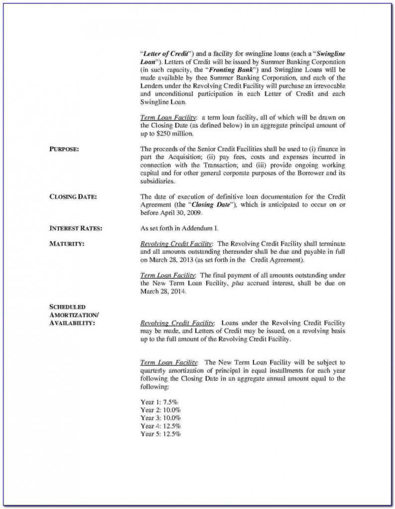 Revolving Credit Facility Agreement Template | Vincegray2014 for Revolving Credit Facility Agreement Template