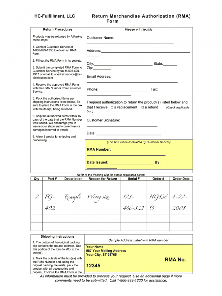 Rma Form Template - Fill Online, Printable, Fillable, Blank intended for Rma Report Template
