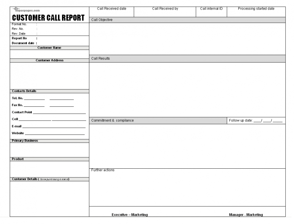 Sales Call Report Templates - Word Excel Fomats regarding Sales Call Report Template