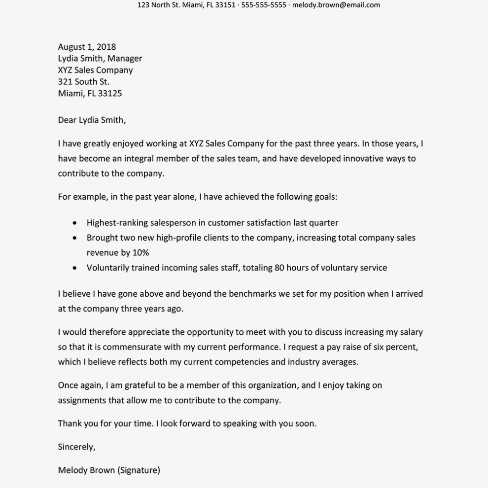 Sample Letter Requesting A Pay Raise with regard to Request For Raise Letter Template