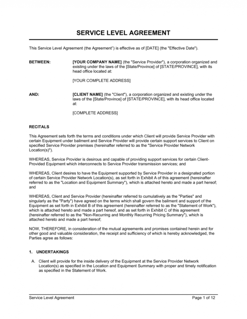 Service Level Agreement Template | By Business-In-A-Box™ throughout Standard Service Level Agreement Template