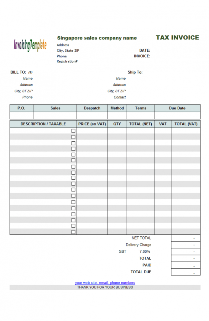 Singapore Gst Invoice Template (Sales) for Invoice Template Singapore
