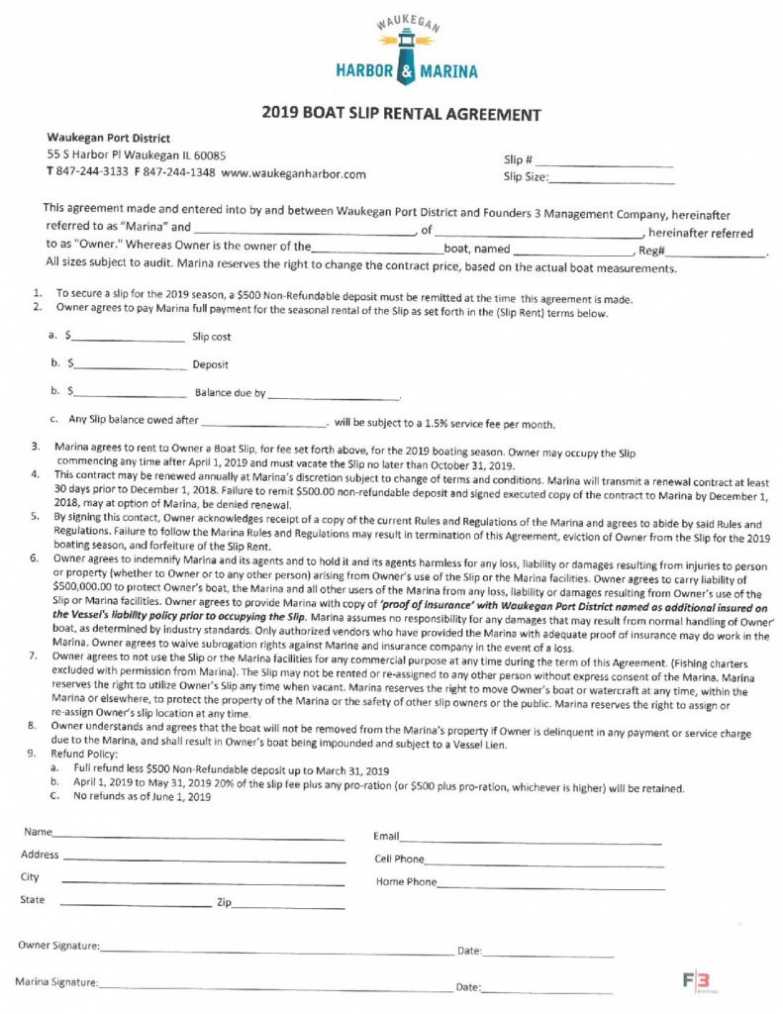 Slip Rental Agreement - Waukegan Harbor throughout Boat Slip Rental Agreement Template