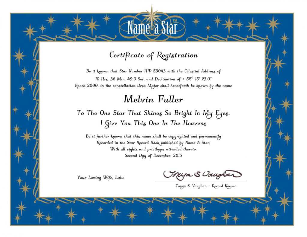 Star Naming Certificate Template - Business Professional with regard to Star Naming Certificate Template