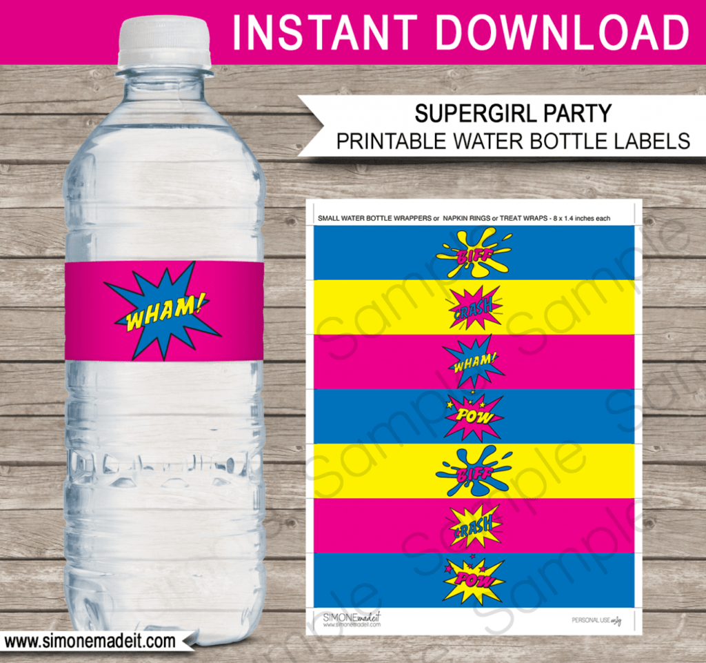Supergirl Party Water Bottle Labels Template – Pink in Superhero Water Bottle Labels Template