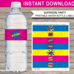 Supergirl Party Water Bottle Labels Template – Pink in Superhero Water Bottle Labels Template